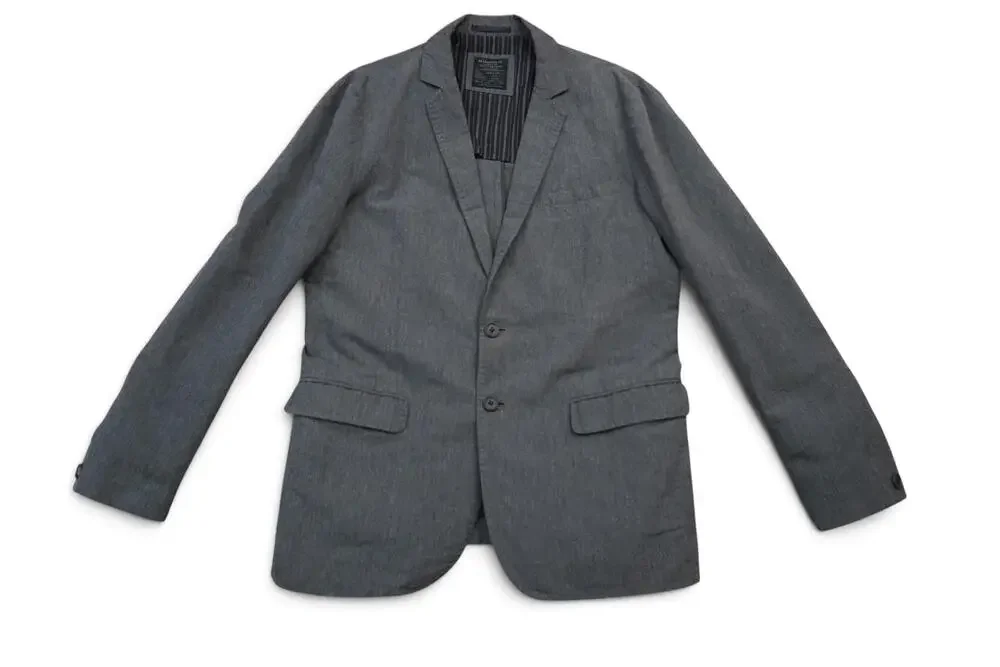 AllSaints Jacket Mens 42 Gray Cotton Linen Spitalfields Single Breasted Blazer